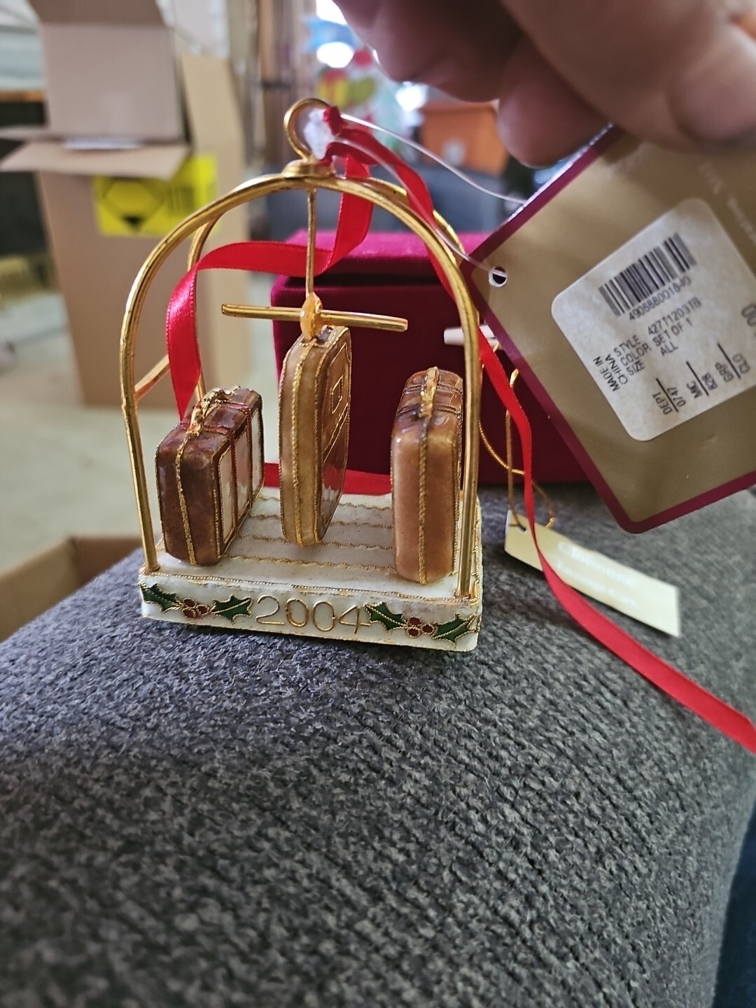 Dillards Trimmings Cloisonne Luggage Cart Rack Ornament 2004 Rare for