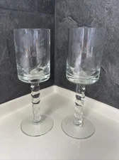 Set Of 2 Floral Etched Crystal Cordial Stemmed Glasses  Elegant Barware