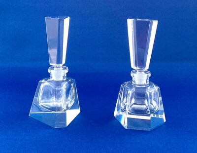 PAIR Glass Crystal Art Deco Perfume Bottle Boudoir Dressing Room PERFECT