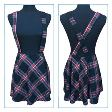 Hot Topic Suspender Skirt Small Red Black Plaid Removable Suspenders Twee Punk