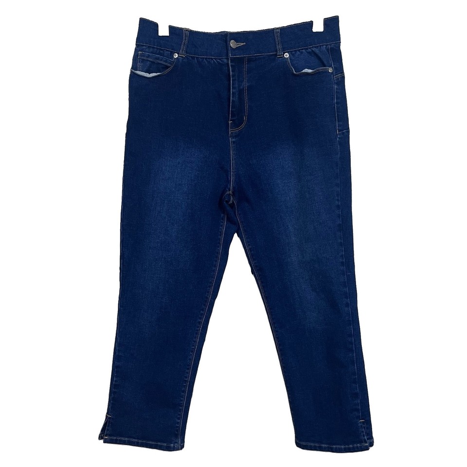 Betty Basics Ladies Size 12 Blue Comfort Waisted Pull On Crop Jeans Exc Conditio