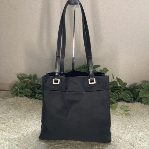 Sac à main fourre tout PRADA #1003 noir nylon cuir logo solide UTILISÉ du Japon
