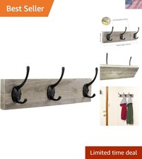 Vintage-Style Wooden Coat Rack with Zinc Hooks for Entryway Charm