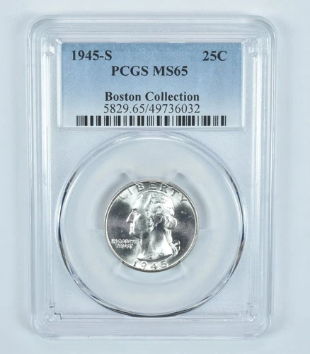 1945-S Washington Quarter Boston Collection MS65 PCGS Blue Label