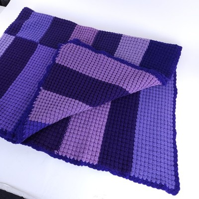 Vintage Afghan Hand Crochet Blanket Purple Rectangles Large 60'' x 84''