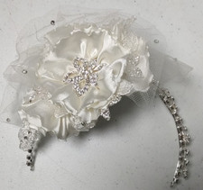 J L Johnson Bridal Vintage Headpiece with Off Set Florals and Rhinestones Lace