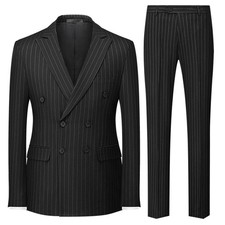 UNINUKOO Men's Suits 2 Piece Pinstripe Double Breasted Tuxedo Suit for Men Slim