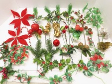 VTG Christmas Plastic Holly Berry Pine Floral Craft Pieces Picks Mixed Lot D4111