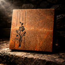 Baumgrabplatte Urnengrabplatte Grabplatte Porphyr matt rot inkl. Ornament Rose