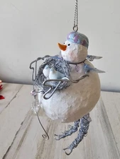 Vintage snowman bluebird ornament jointed unique Xmas tree