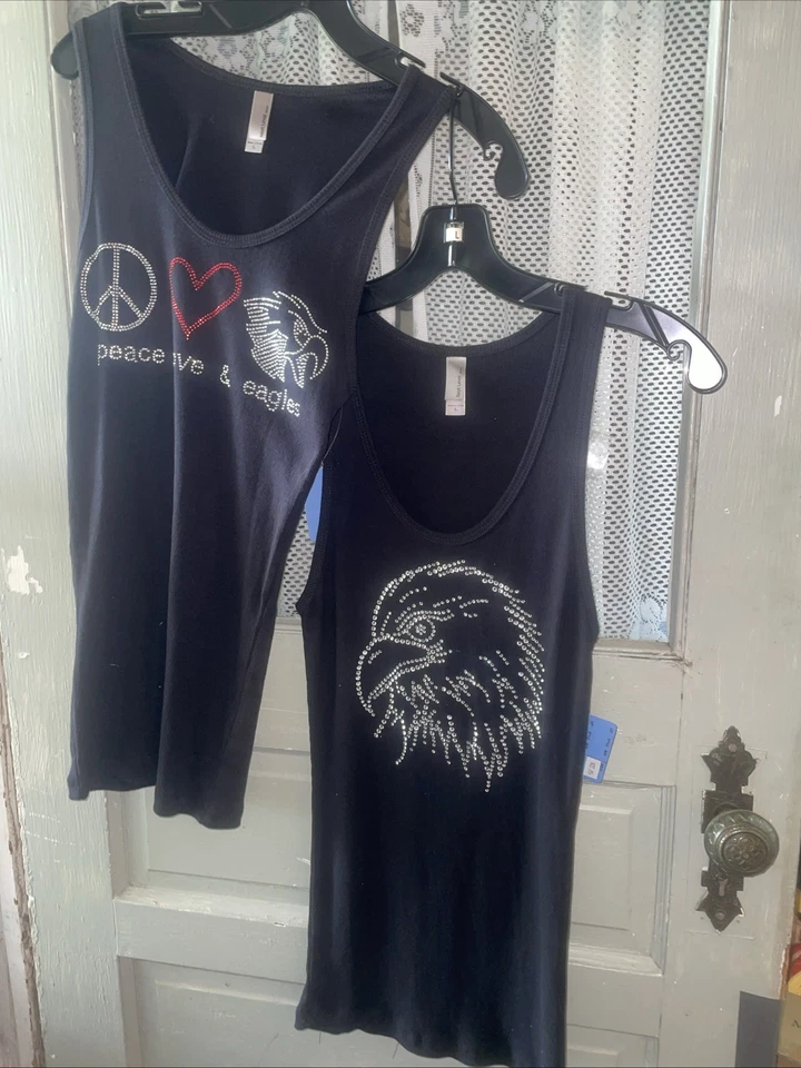 Par de camisetas sin mangas Next Level para mujer Lg algodón damas Eagle Peace Love nuevas con etiquetas nuevas Foto 3 de 4