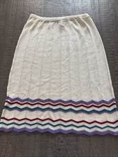 Rare Vintage Beatriz 80s Ivory And multicolor chevron knit midi skirt Size 14