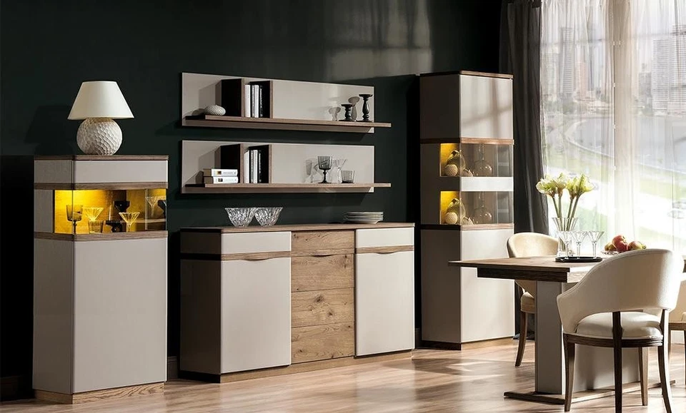 Komplett Esszimmer Designer Luxuriöses Holz Sideboard 2x Vitrine Set 5tlg - Bild 1 von 1
