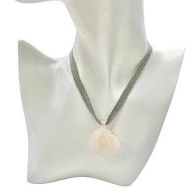 CHANEL Necklace 02P Coco Mark Clear Marble Shell Flower Leaf Cord Logo Off White