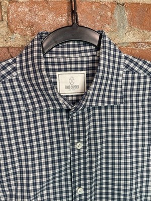 Todd Snyder Men's Button Up Shirt 17x34/35 Large Plaid White Green Blue Brown