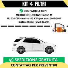 Kit 4 Filtri Tagliando per MERCEDES-BENZ Classe M ML 320 CDI 4matic 165 kw Di...