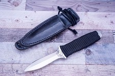 EK Knives PD-7 Boot Knife, Stainless Double Edge Blade, Black Leather Sheath