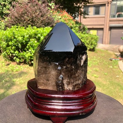 5.54LB Natural Smoky Quartz Mineral Quartz Crystal Mineral Reiki healing+Stand