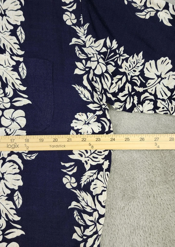 Рубашка мужская Ocean Current большая сине-белая гавайская с цветочным узором на пуговицах вискоза Aloha - Изображение 4 из 4