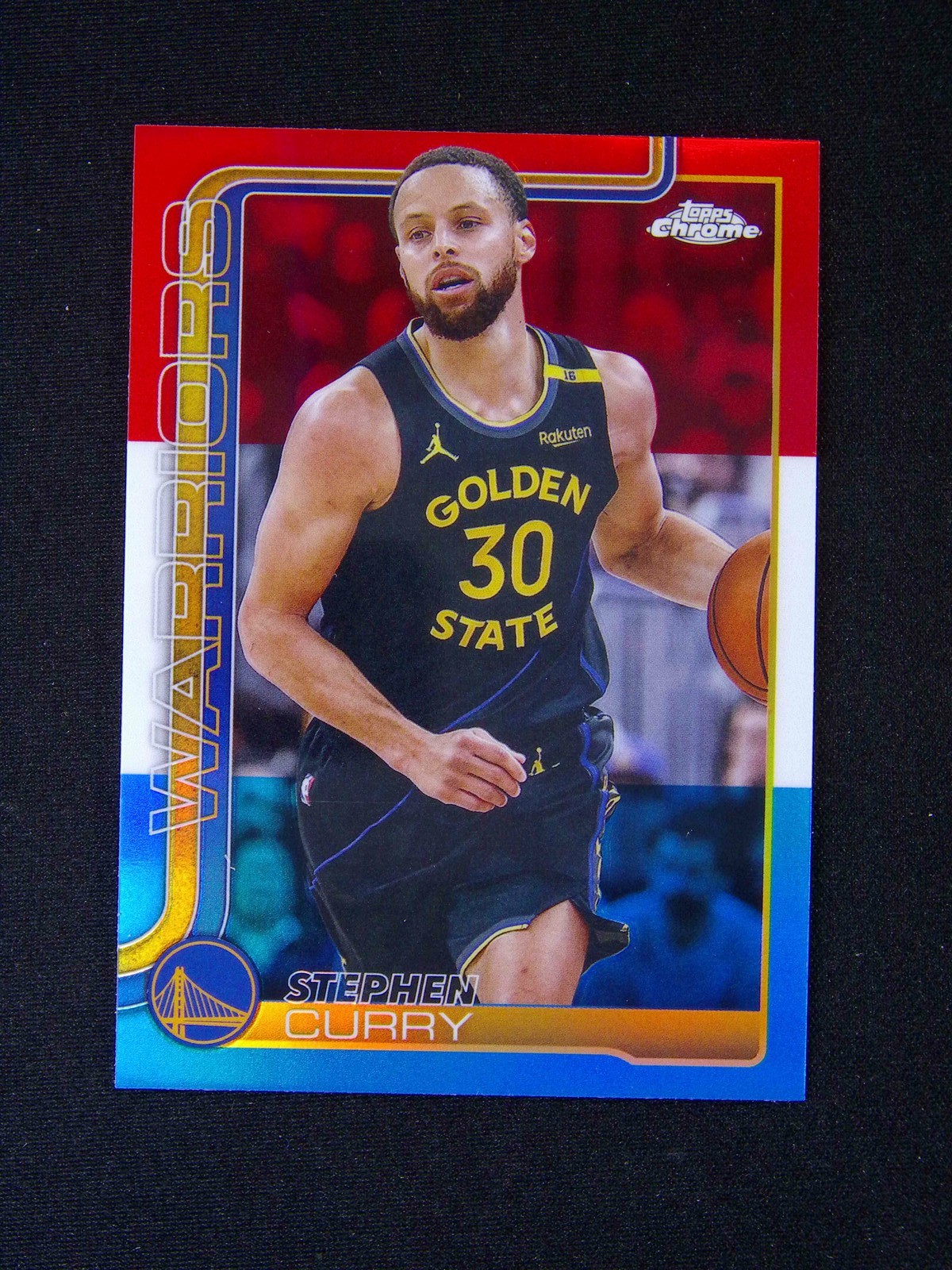 2025-26 Topps Chrome Stephen Curry #201 Red/White/Blue Refractor