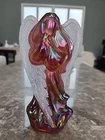 Fenton Ruby/Cranberry Iridescent Carnival Glass Angel With Coraline Wings, 7" T