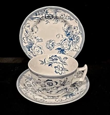 SPODE CLIFTON LAURA ASHLEY BLUE TEA CUP SAUCER AND BREAD PLATE ENGLAND