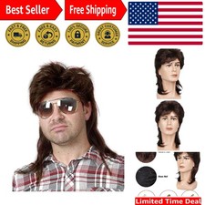 Mullet Wigs for Men 70s 80s Costumes Mens Brown Fancy Party Accessory Cosplay...
