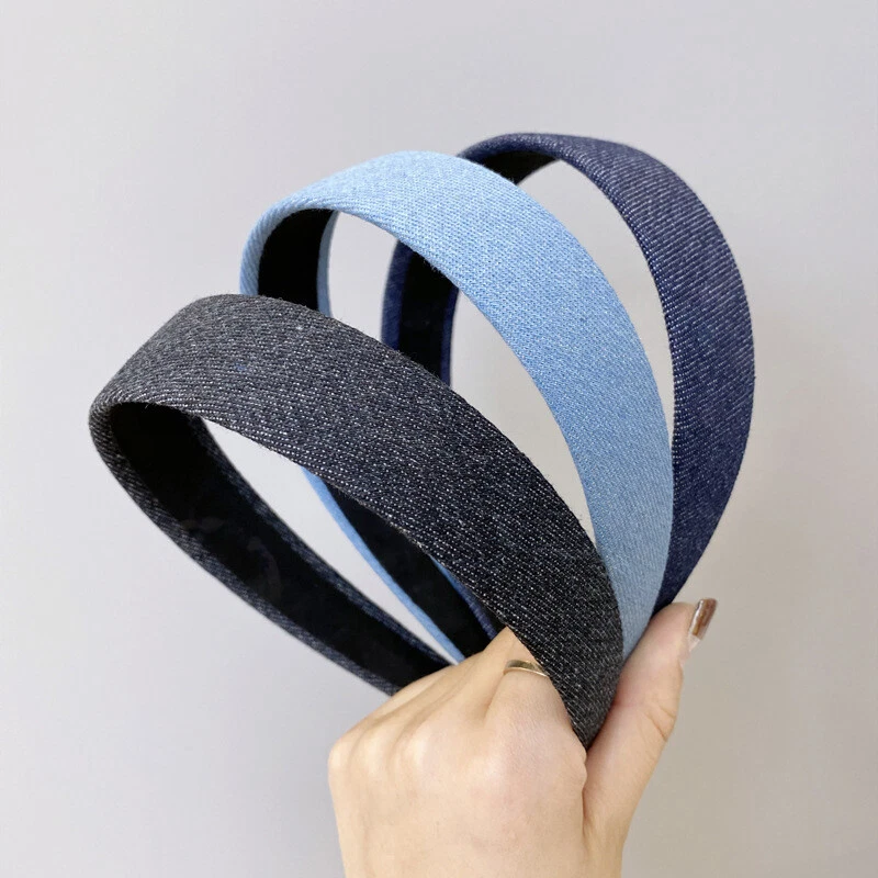 Lady Solid Wide Denim Headband For Women Retro Hair Bands Hoop Simple Hair Band