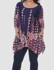 White Mark Women's Blue Rella Tunic Blouse Top Plus Size 2XL