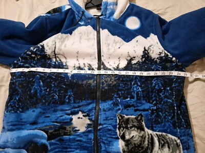 Wild Wear Wolf Jacket Mens 3XL Full Zip Winter Woods Fleece Wild Wear Wolf Jacket Mens 3XL Full Zip Winter Woods Fleece