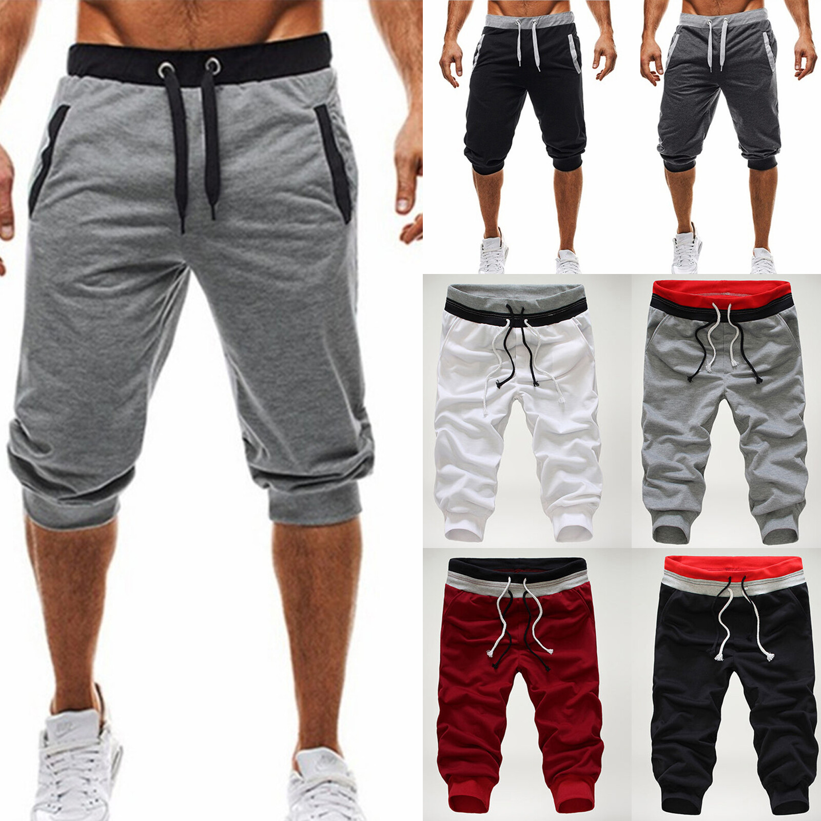 Mens 3/4 Long Length Elasticated Waist Cargo Shorts Three Quarter Pants  Trousers | eBay