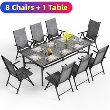 9 Piece Patio Table Chairs Set Outdoor Dining Furniture Set Folding Chairs Gray