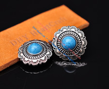 10X Bling Silver Southeast Turquoise Flower Leathercraft Wallet Belt Concho 1"