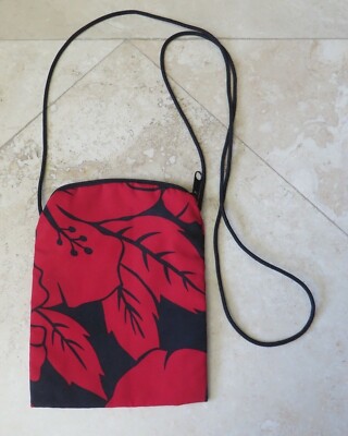Women's Craft Show Mini Cross Body Pouch Bag Red Blue Hawaiian Floral Print NEW 