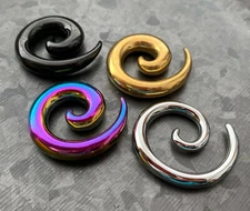 PAIR Surgical Steel Spiral Tapers Plugs Gauge Guage Lobe Expander Body Jewelry