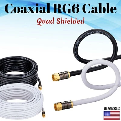 ELECTRO-STORE4U RG6 Coaxial Digital Cable Quad Shielded Satellite TV Antenna Coax Dish Video HD