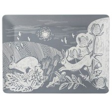 Large Serving Tray Dinner Food Drinks Plate Grey Artisan Hare