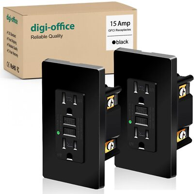 #ad 15A AMP GFCI GFI Safety Outlet Receptacle w Wall Plate ETL Listed TR WR Black $9.79