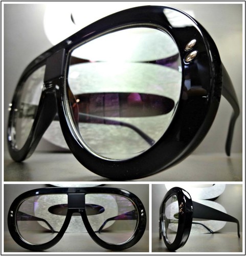 OVERSZED VNTAGE RETRO Style Clear Lens EYE GLASSES Round Black