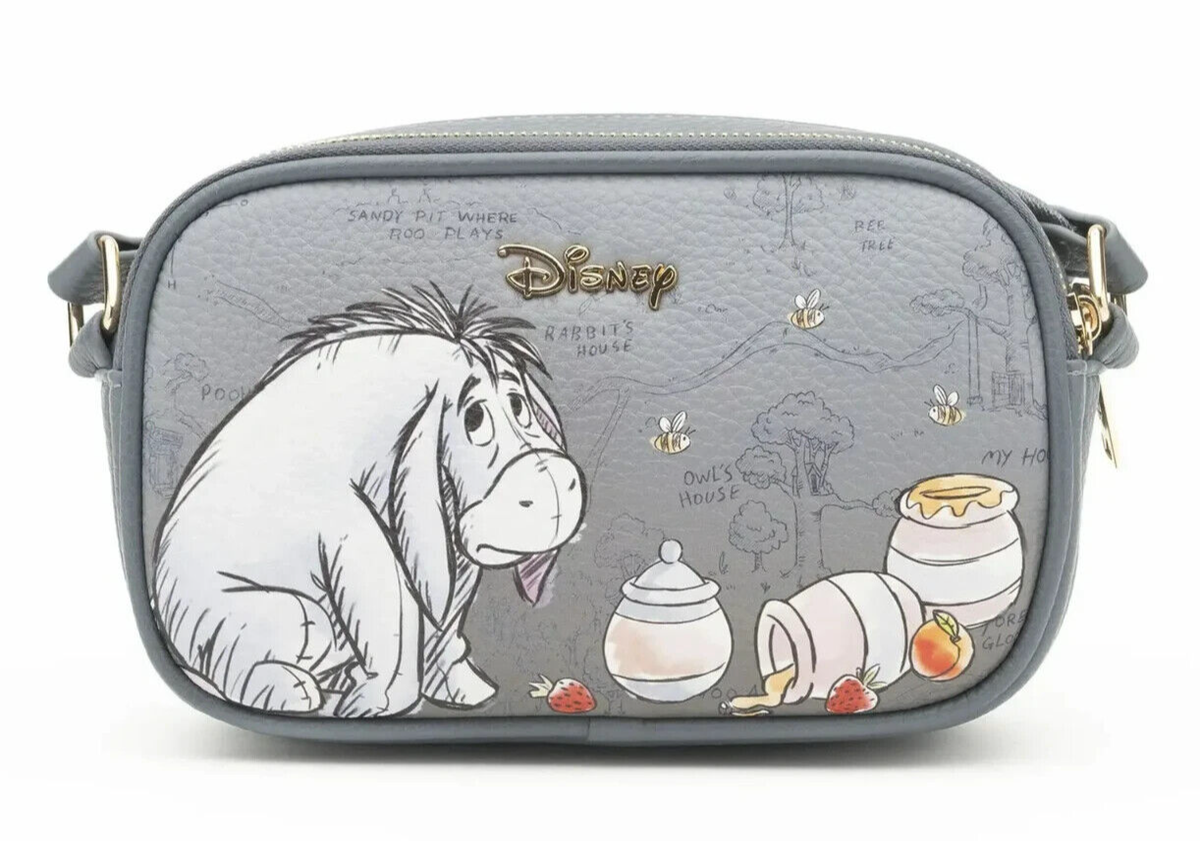 Disney Winnie The Pooh Eeyore Double Zipper Crossbody Shoulder Bag Vegan  Leather