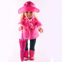 Rose Red Raincoat Pants Boots Hat Umbrella Set For 18'' American Girl Dolls Rose Red Raincoat Pants Boots Hat Umbrella Set For 18'' American Girl Dolls