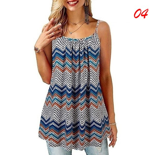 Women Fashion Floral Print T Shirt Sleeveless Tank Vest T Shirt Summer Loose Top - Picture 16 of 19