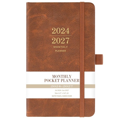 2024-2027 Monthly Pocket Planner - 3 Year Pocket Calendar, Faux Leather Cover...