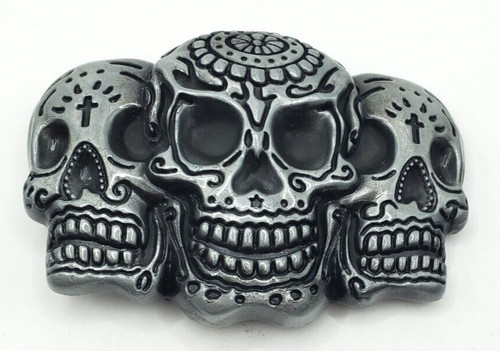 Three Skull Belt Buckle Day of The Dead Halloween Party Goth