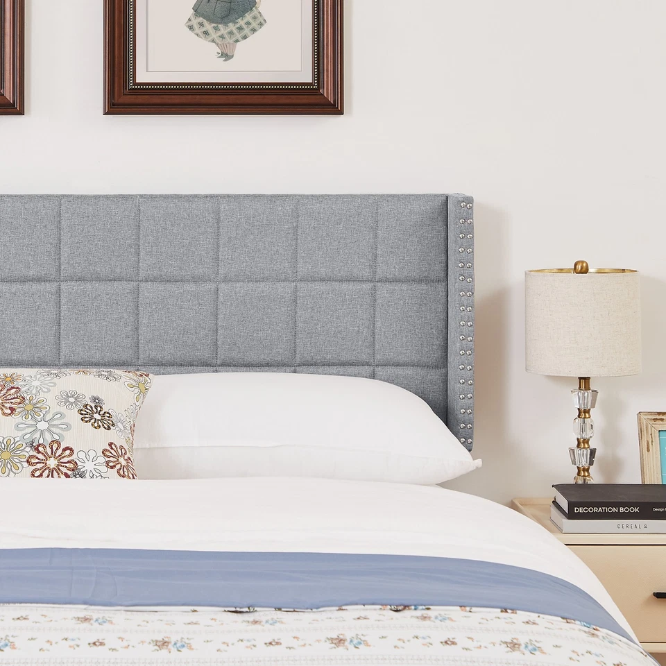 Cabecero tapizado Queen King Size solo cabecero de cama de tela de lino acolchado Foto 4 de 4