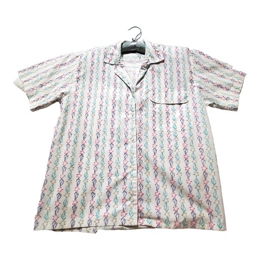 Camicia da spiaggia vintage Fila Uno nautica con bottoni conchiglie stelle marine conchiglia donna M