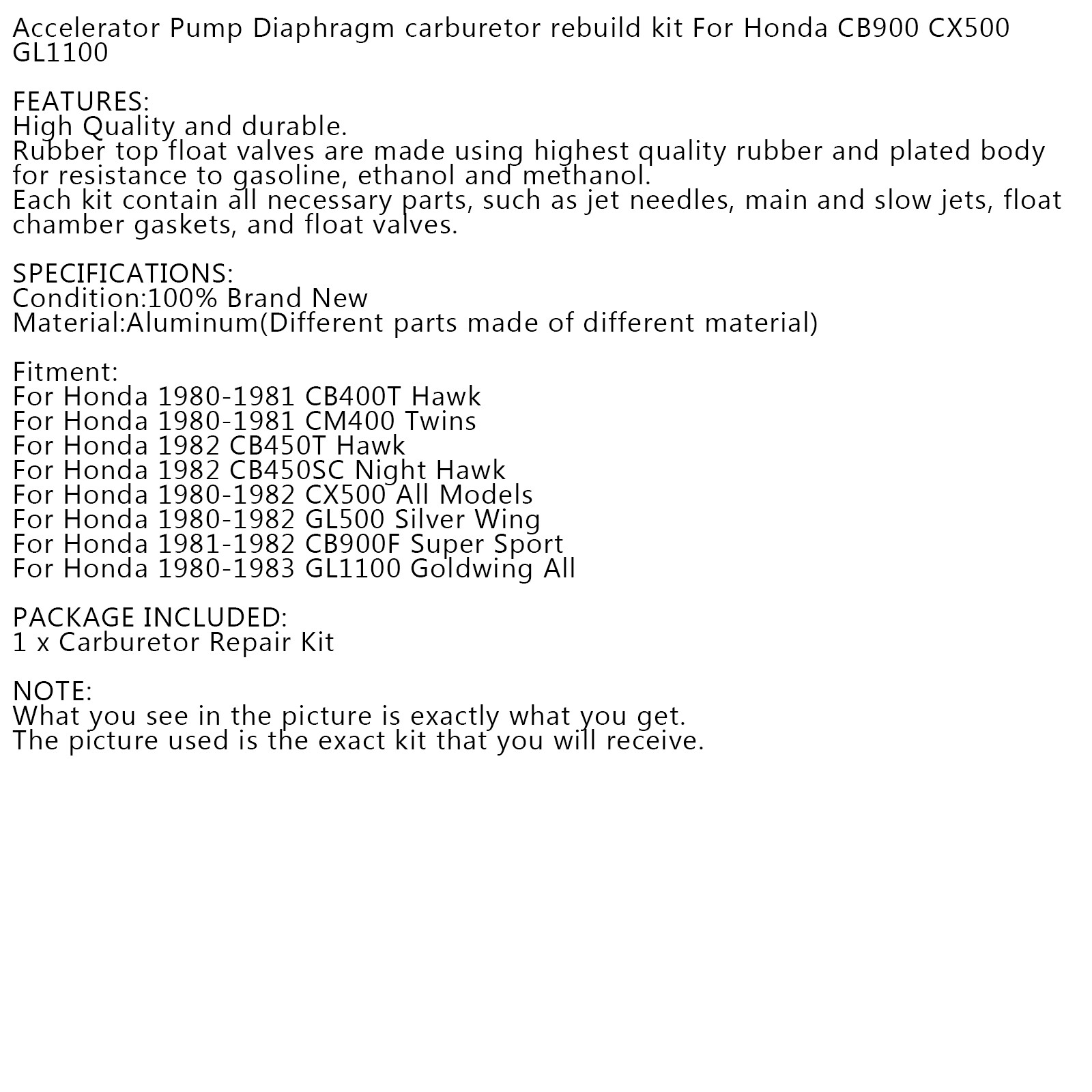 Accelerator Pump Diaphragm carburetor rebuild kit Fits Honda CB900