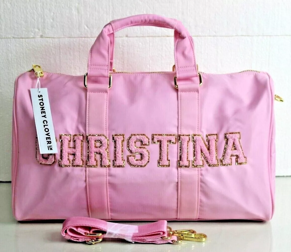 $407 NEW STONEY CLOVER MINI DUFFLE BAG Flamingo 9 FLITTER PATCHES CHRISTINA  Pink