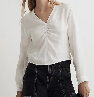 MADEWELL Brushed Ruched Front Lighthouse White Long Sleeve Top SIZE 4 NWT