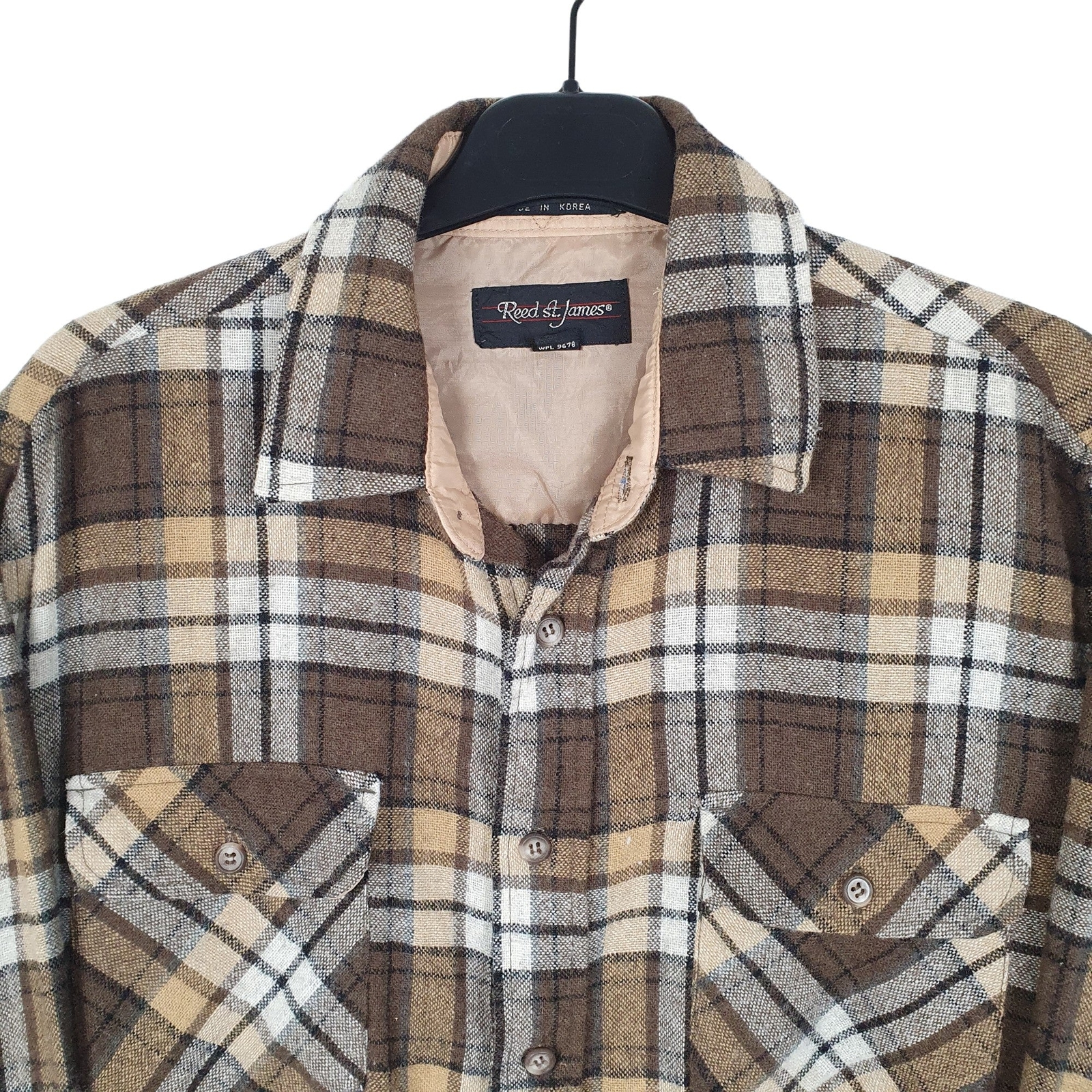 REED ST JAMES Brown Check Shirt Flannel Shacket Long Sleeve Casual Wool Mens M image 2